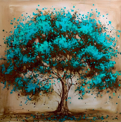 Arbre avec Feuilles Bleues Dessinées Broderie Diamant