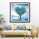 Arbre Bleu en Forme de Coeur Broderie Diamant