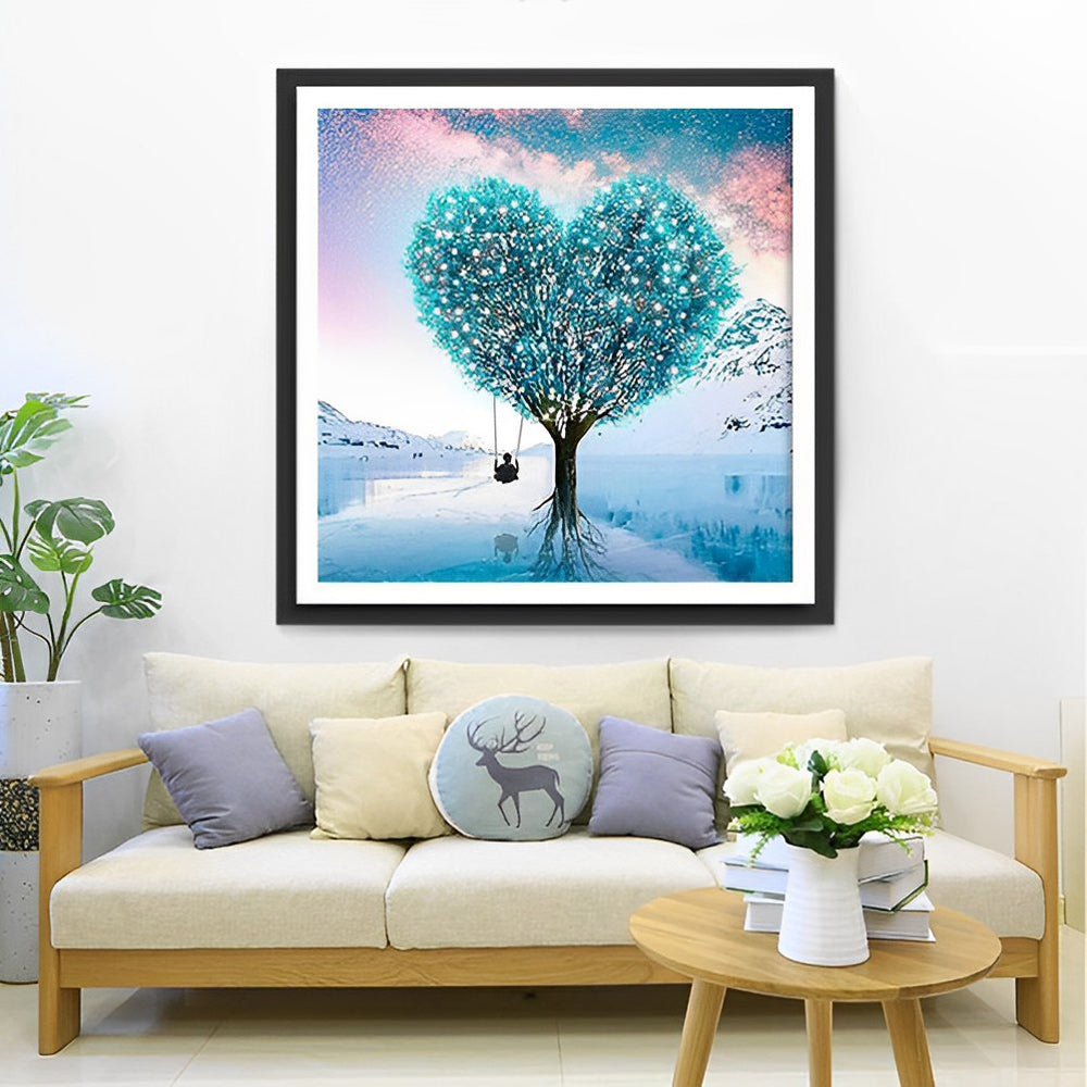 Arbre Bleu en Forme de Coeur Broderie Diamant