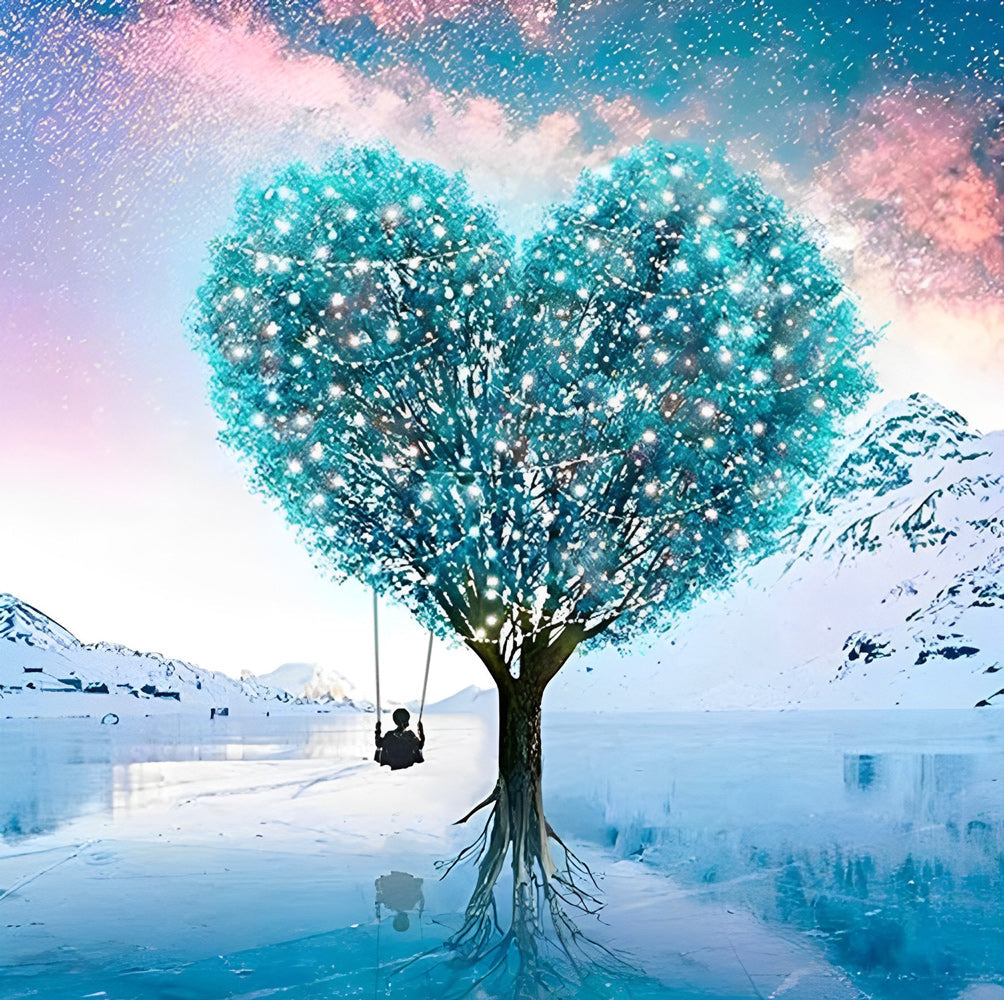 Arbre Bleu en Forme de Coeur Broderie Diamant