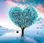 Arbre Bleu en Forme de Coeur Broderie Diamant
