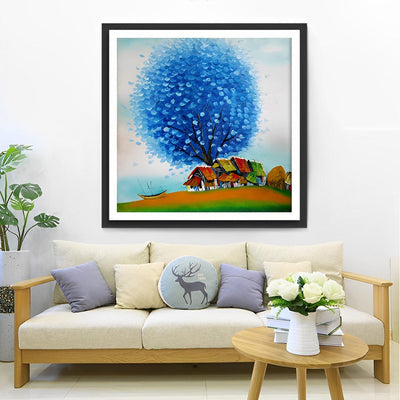 Arbre Bleu Enorme Broderie Diamant
