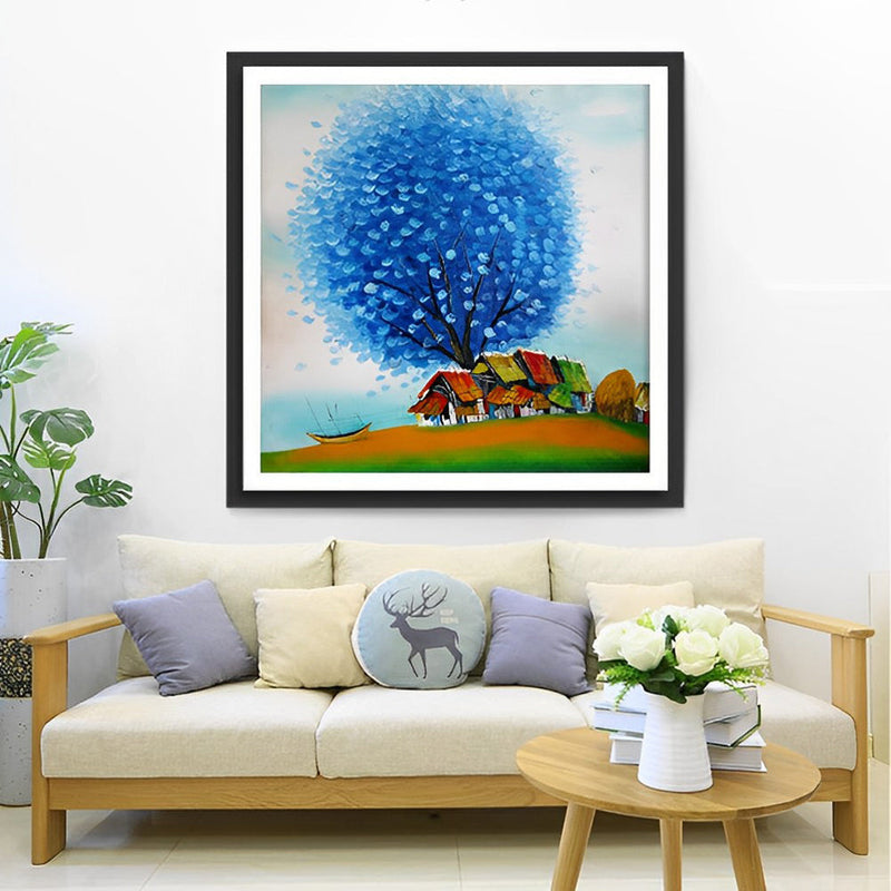 Arbre Bleu Enorme Broderie Diamant