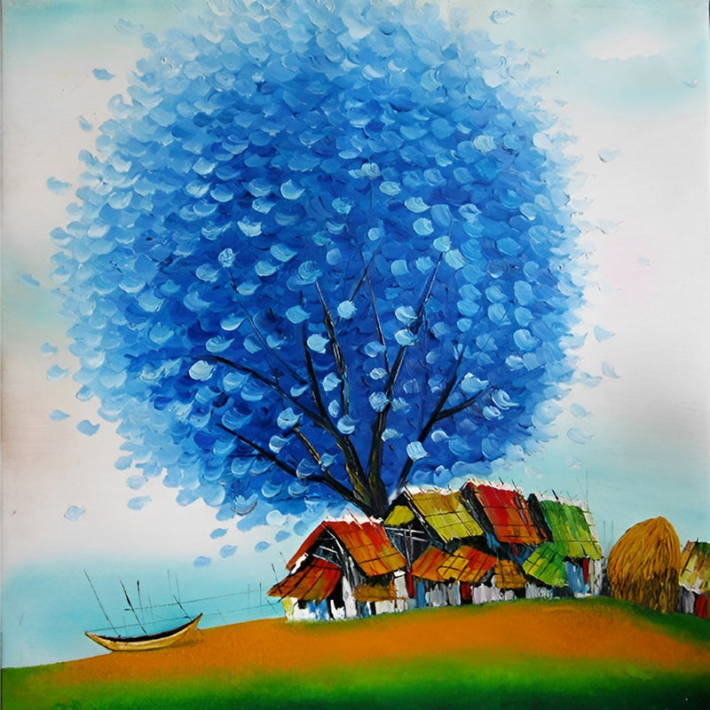 Arbre Bleu Enorme Broderie Diamant
