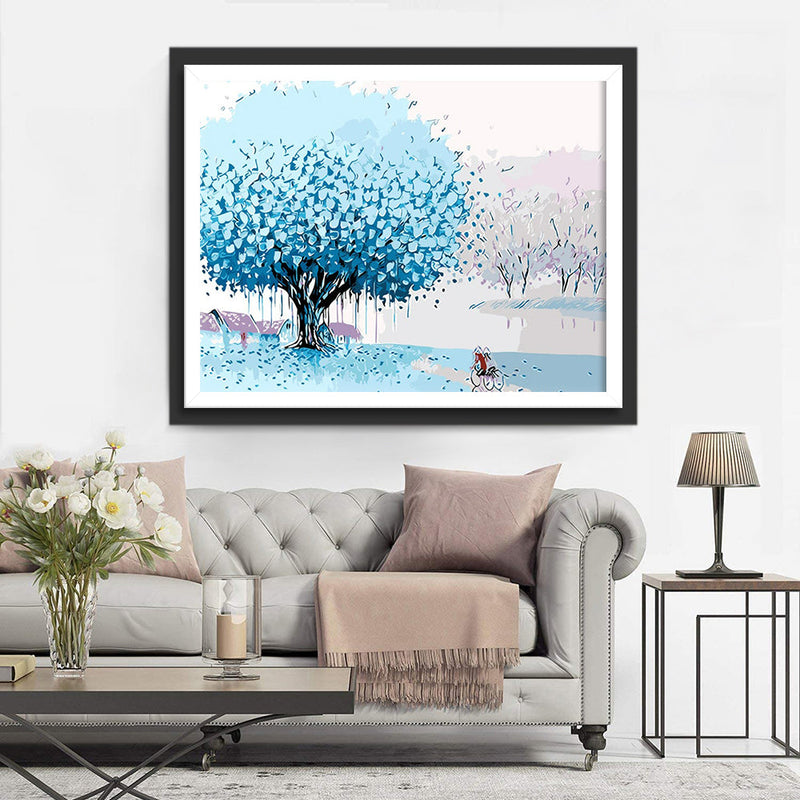 Arbre Bleu et Un Couple Broderie Diamant