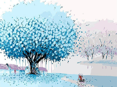 Arbre Bleu et Un Couple Broderie Diamant
