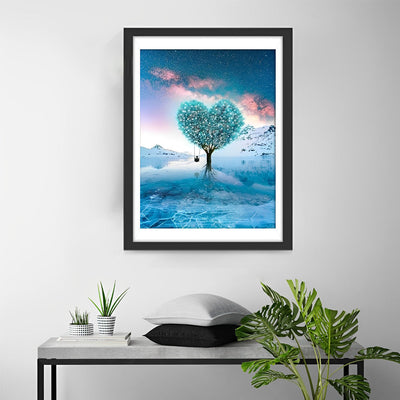 Arbre Bleu-Vert en Forme de Coeur Broderie Diamant