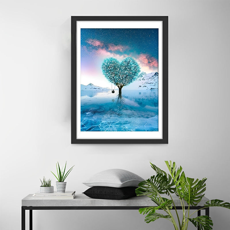 Arbre Bleu-Vert en Forme de Coeur Broderie Diamant