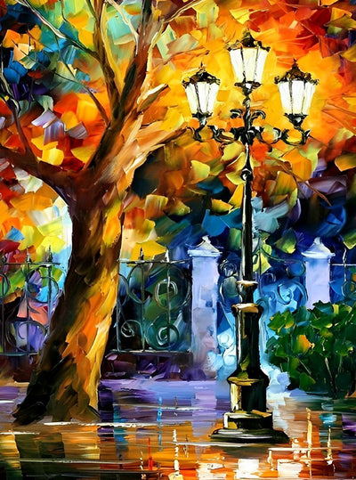 Arbre d'Automne et Lampadaire Broderie Diamant