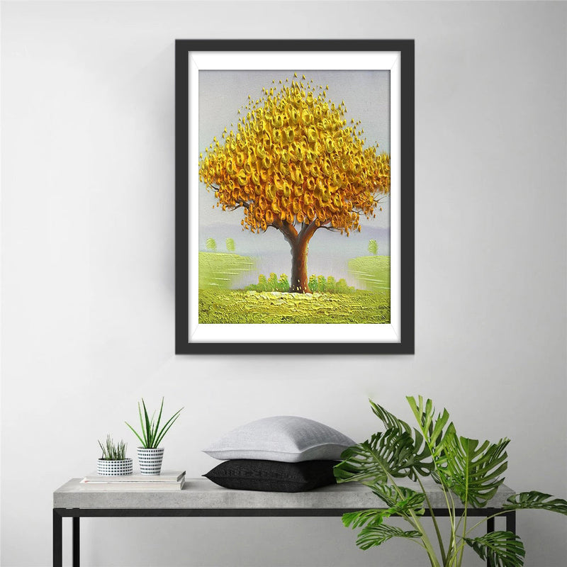Arbre de Feuilles Dorées Dessiné Broderie Diamant