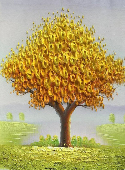 Arbre de Feuilles Dorées Dessiné Broderie Diamant