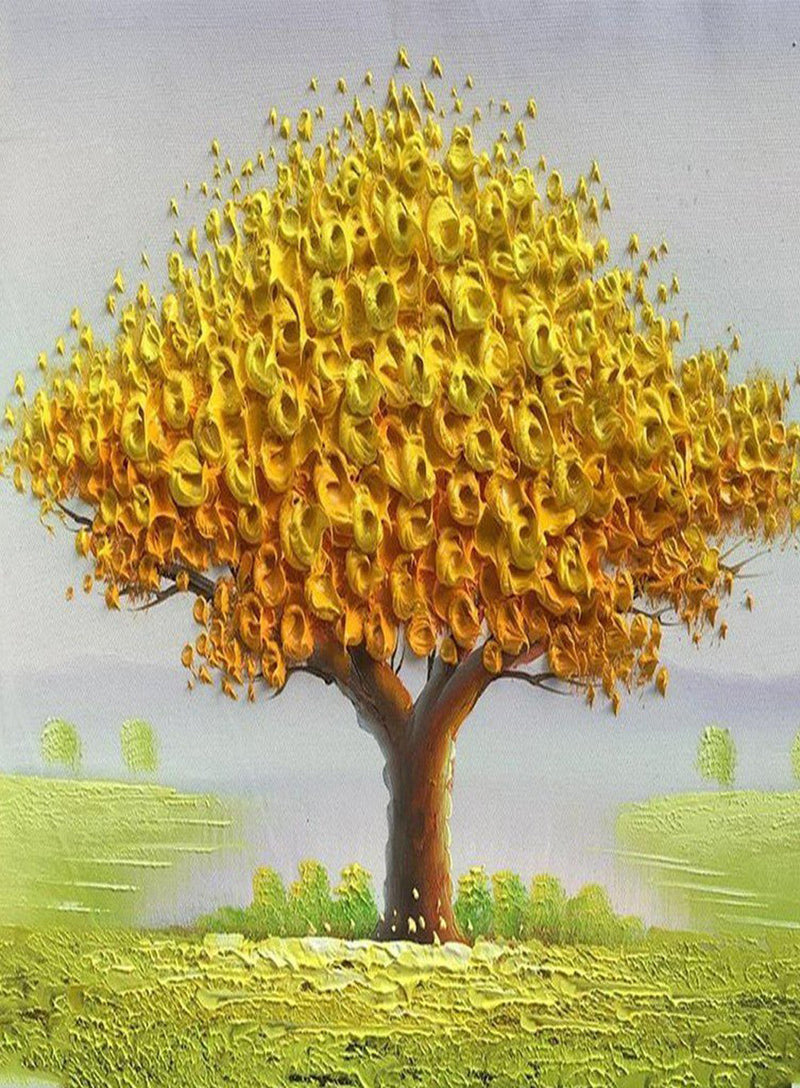 Arbre de Feuilles Dorées Dessiné Broderie Diamant