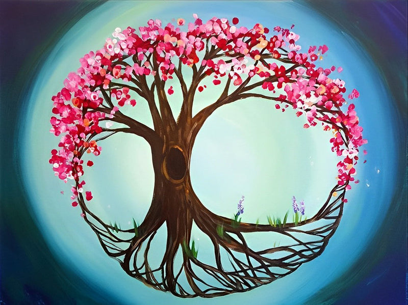 Arbre de Feuilles Roses Broderie Diamant