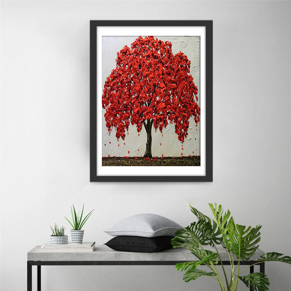 Arbre de Feuilles Rouges Broderie Diamant