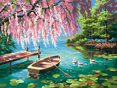 Arbre de Pêcher et Bateau Broderie Diamant