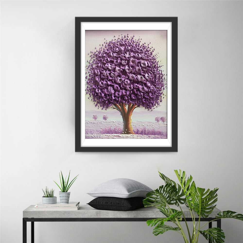 Arbre des Feuilles Violettes Dessiné Broderie Diamant