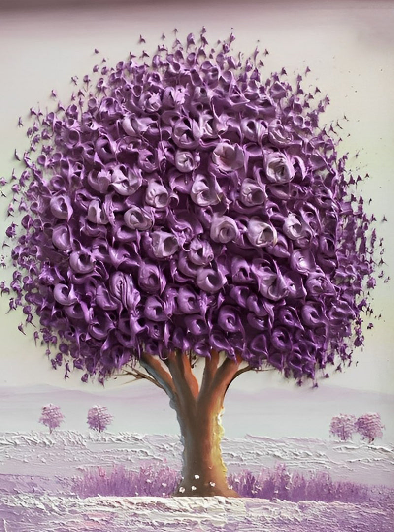 Arbre des Feuilles Violettes Dessiné Broderie Diamant