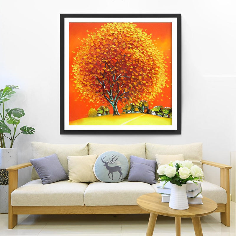 Arbre Enorme Orange Broderie Diamant