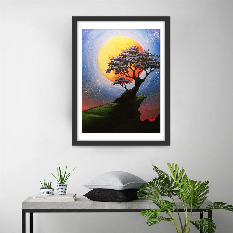 Arbre et la Lune Rouge Broderie Diamant