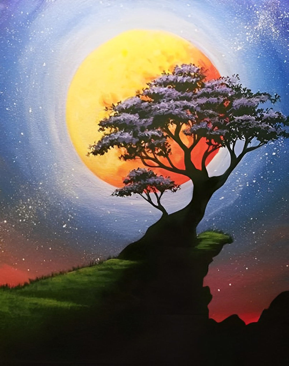 Arbre et la Lune Rouge Broderie Diamant