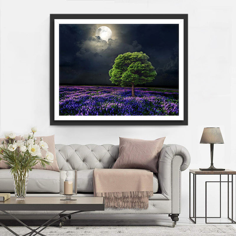 Arbre et Lavande dans la Nuit Broderie Diamant