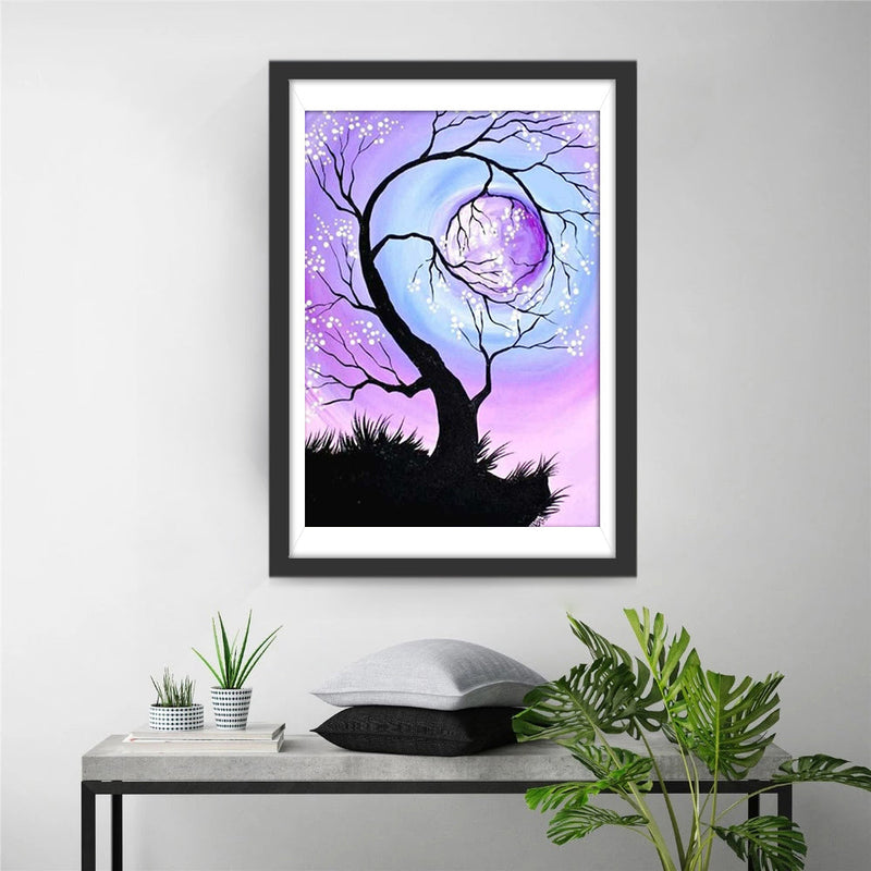 Arbre Etrange et la Lune Violette Broderie Diamant