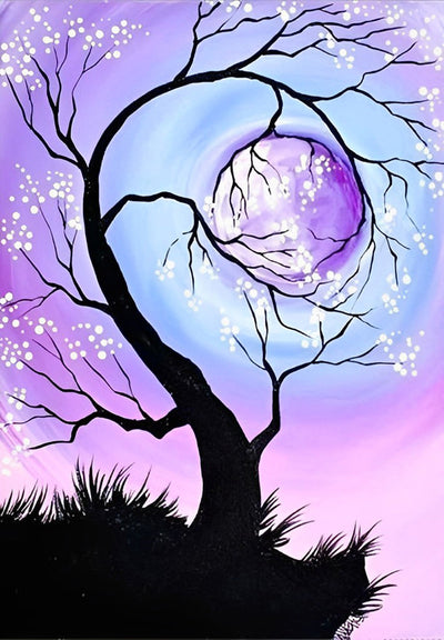 Arbre Etrange et la Lune Violette Broderie Diamant