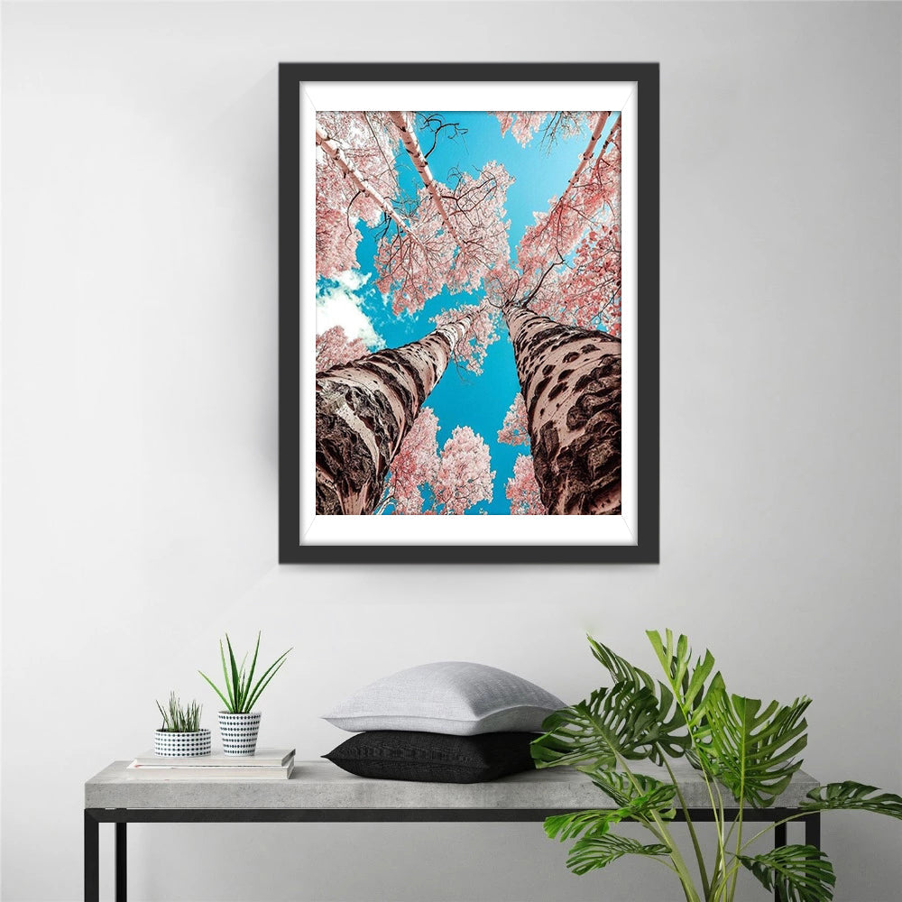 Arbre Haut avec des Feuilles Roses Broderie Diamant