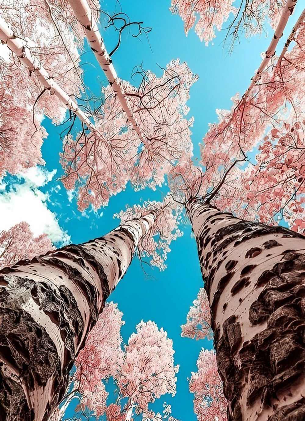 Arbre Haut avec des Feuilles Roses Broderie Diamant