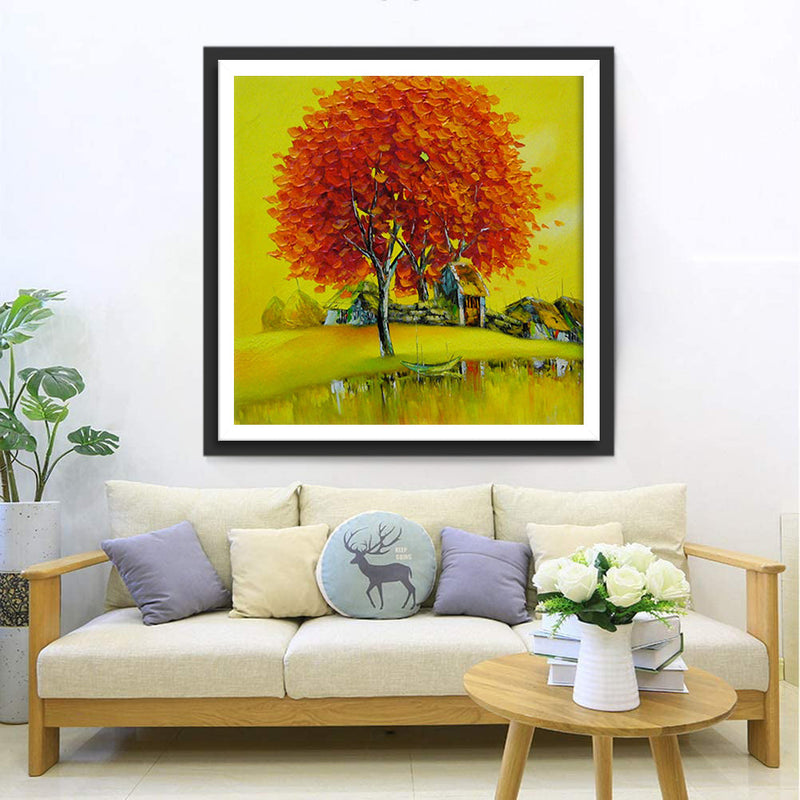 Arbre Plante de Feuilles Rousses Broderie Diamant