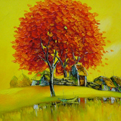 Arbre Plante de Feuilles Rousses Broderie Diamant
