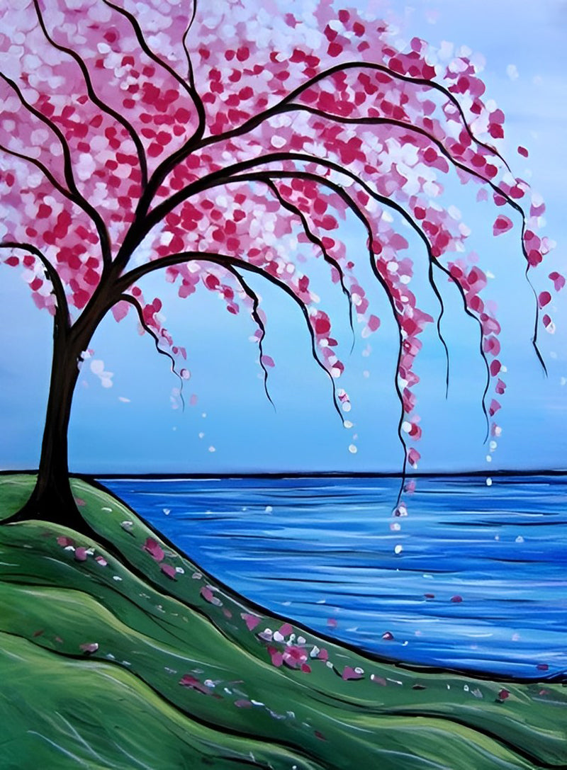 Arbre Rose et la Mer Broderie Diamant