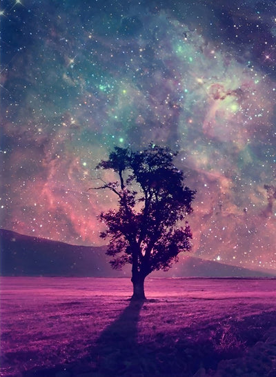Arbre sous le Ciel Etoilé Broderie Diamant