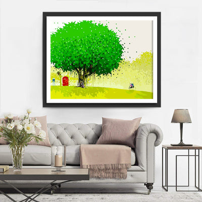 Arbre Vert et Personne âgée Broderie Diamant