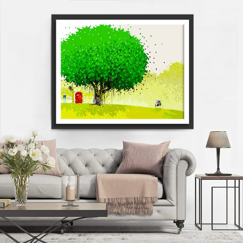 Arbre Vert et Personne âgée Broderie Diamant