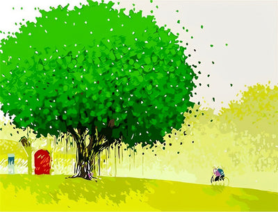 Arbre Vert et Personne âgée Broderie Diamant