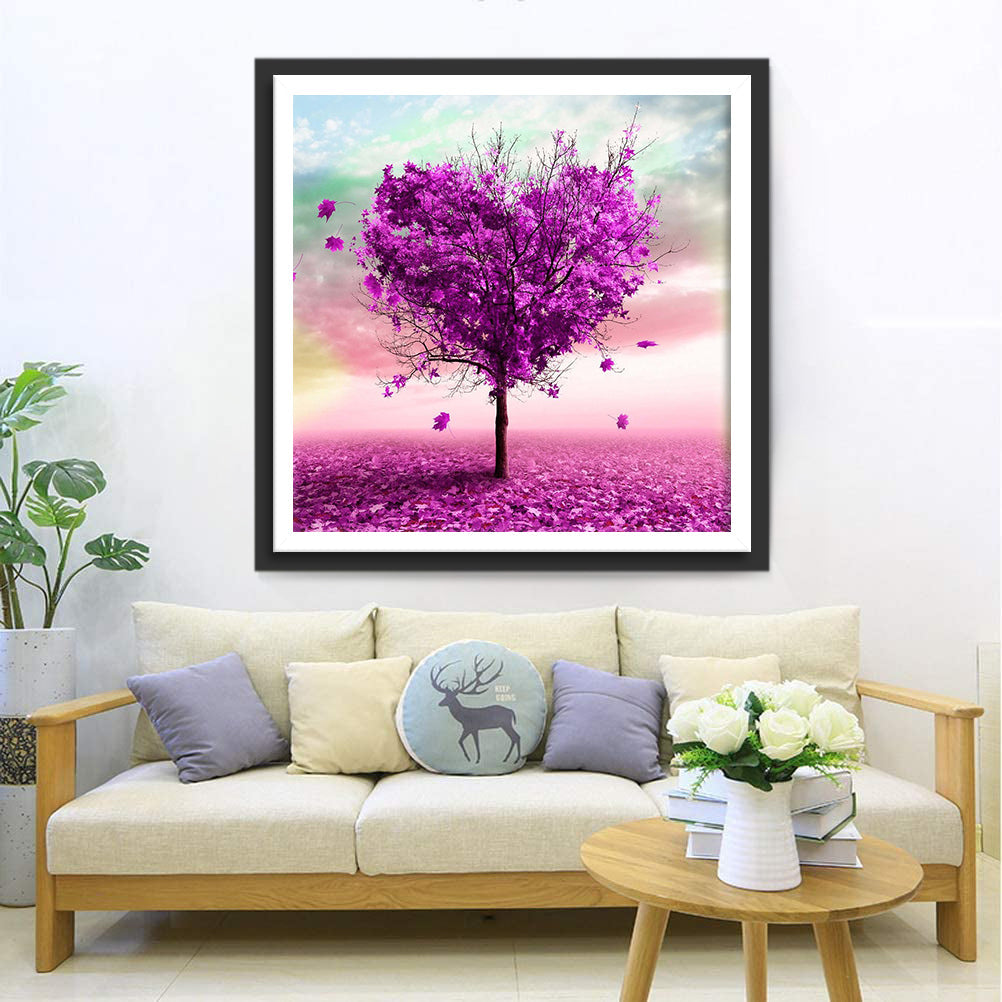 Arbre Violet en Forme de Coeur Broderie Diamant