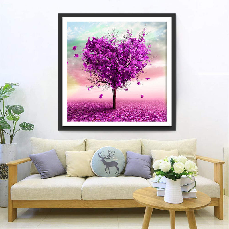 Arbre Violet en Forme de Coeur Broderie Diamant