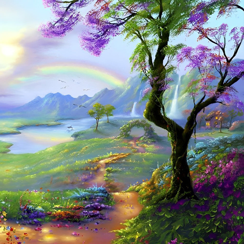 Arbres et Arc-en-Ciel Broderie Diamant