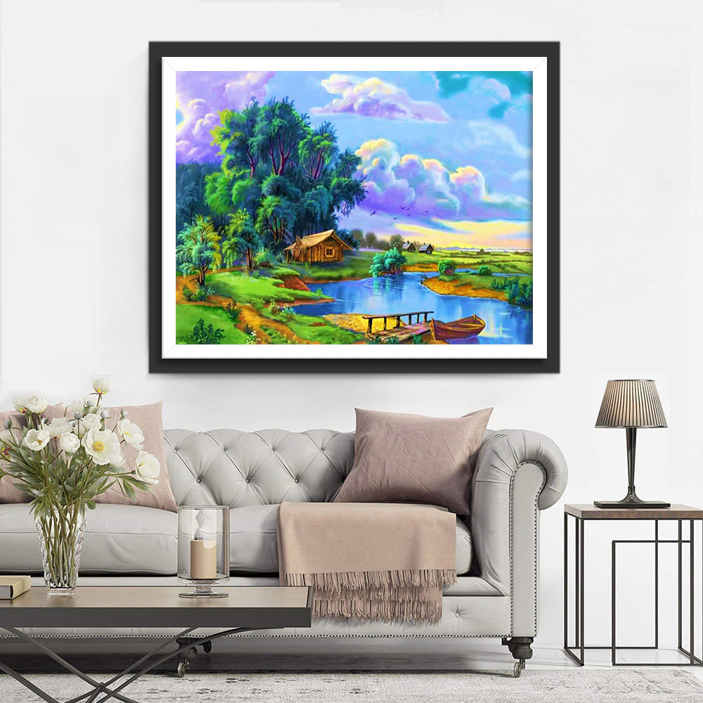 Arbres et Nuages Violets Broderie Diamant