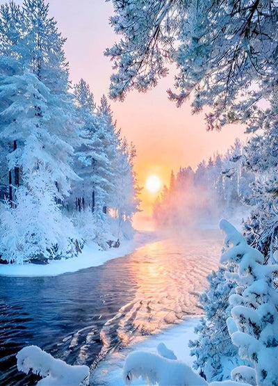 Arbres et Paysage d'Hiver Broderie Diamant
