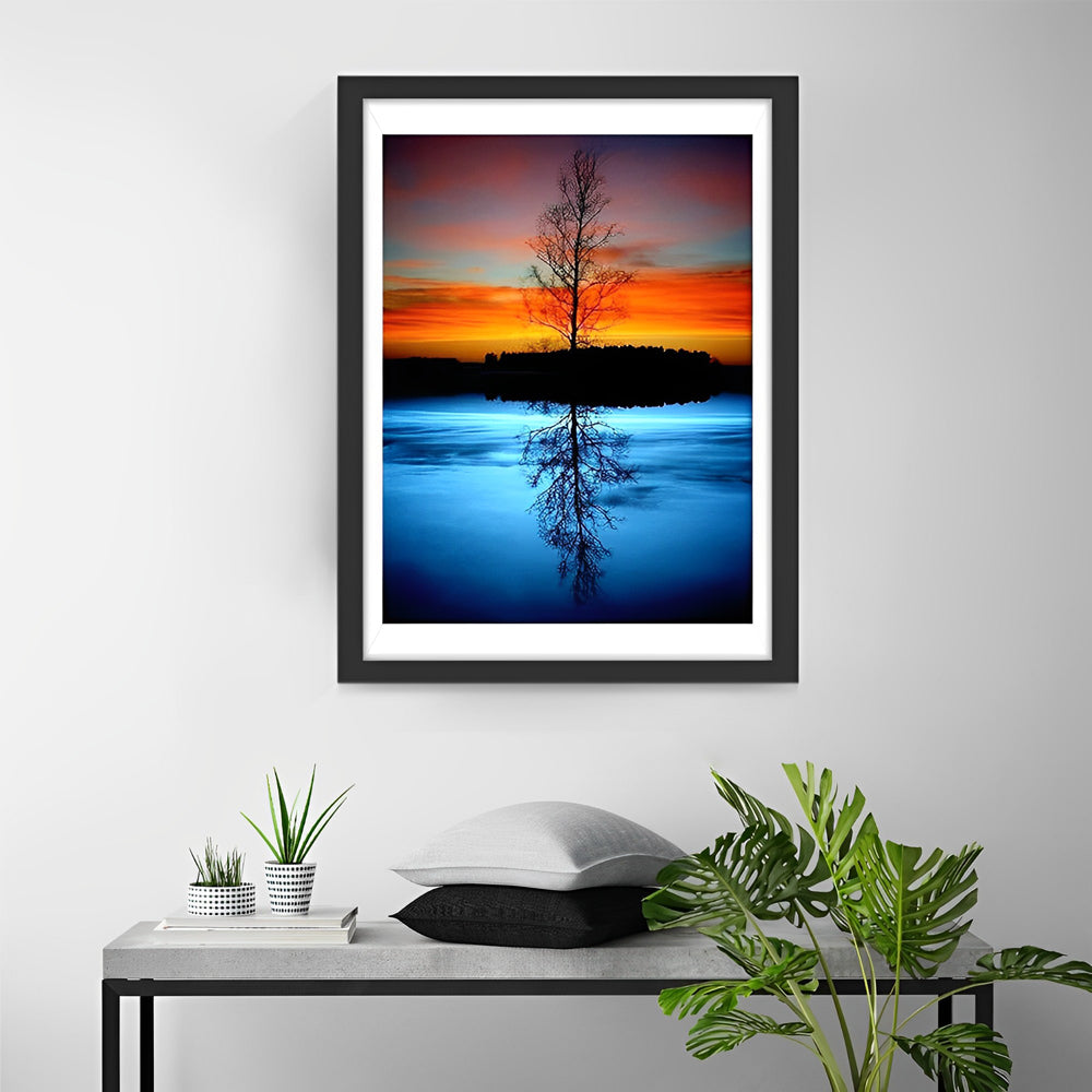 Arbres Morts Bleu et Rouge Broderie Diamant