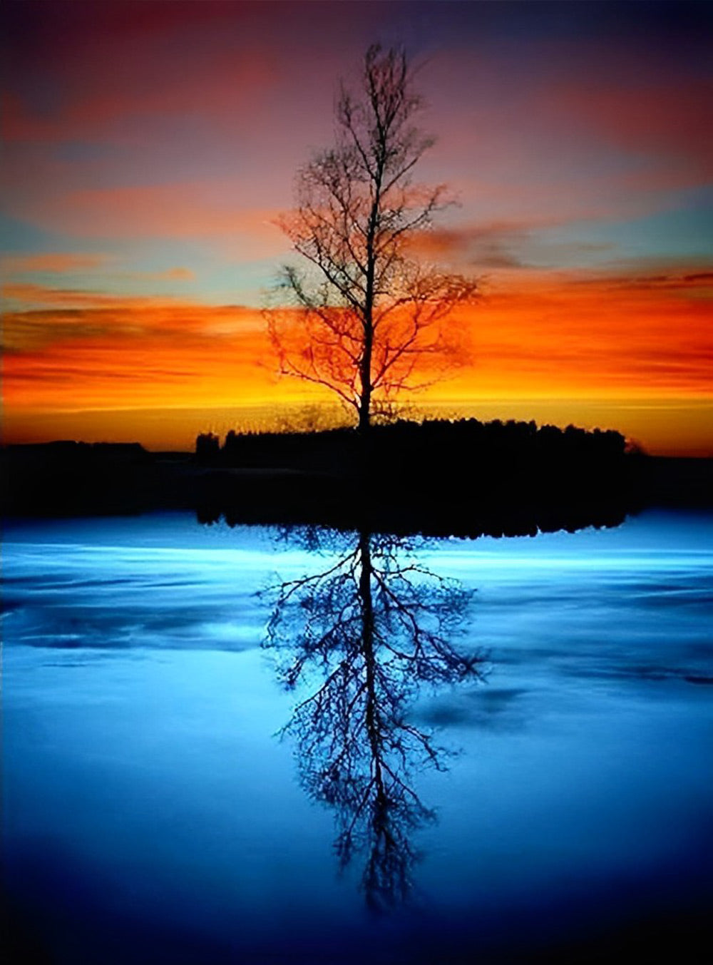 Arbres Morts Bleu et Rouge Broderie Diamant