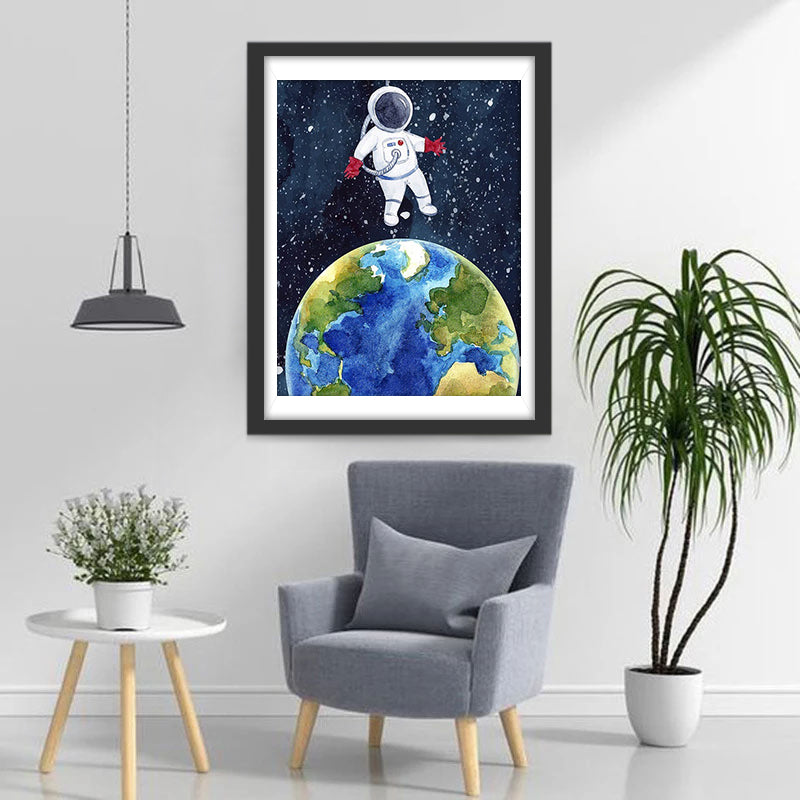 Astronaute et Terre Broderie Diamant
