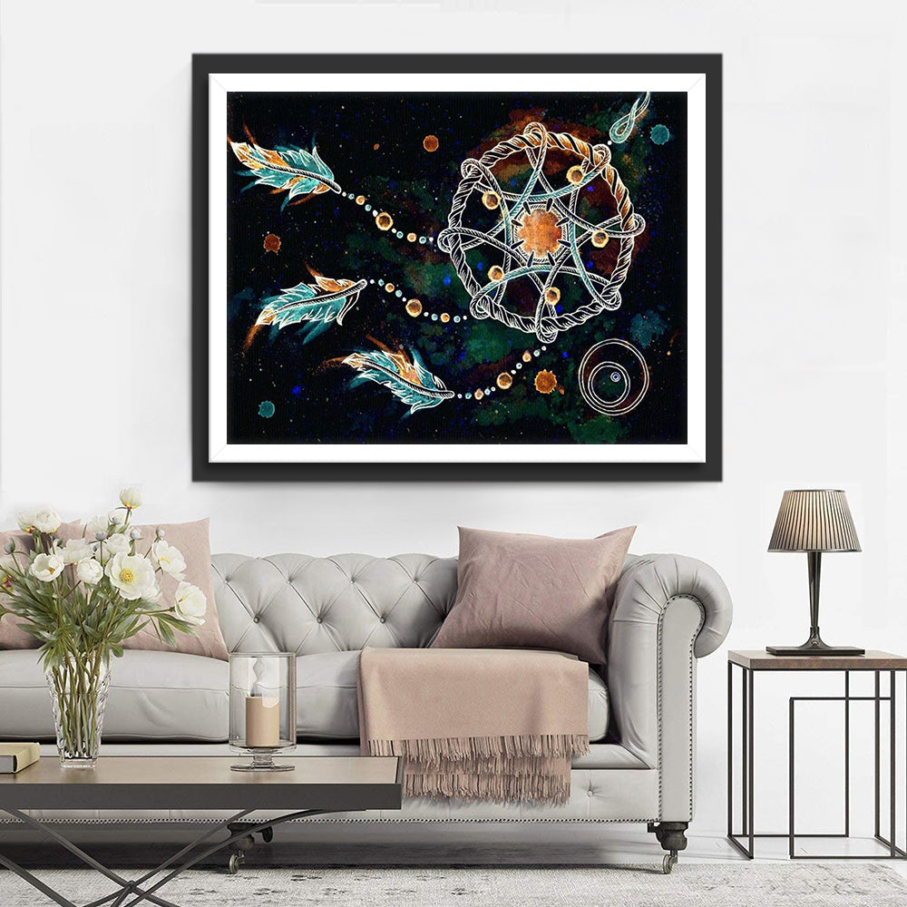 Attrape-Rêves Bleu et Orange Broderie Diamant