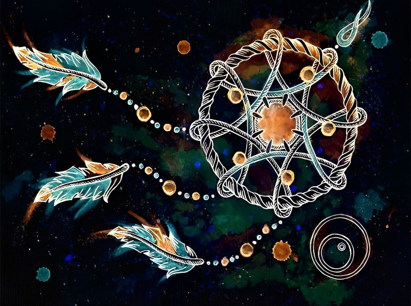 Attrape-Rêves Bleu et Orange Broderie Diamant