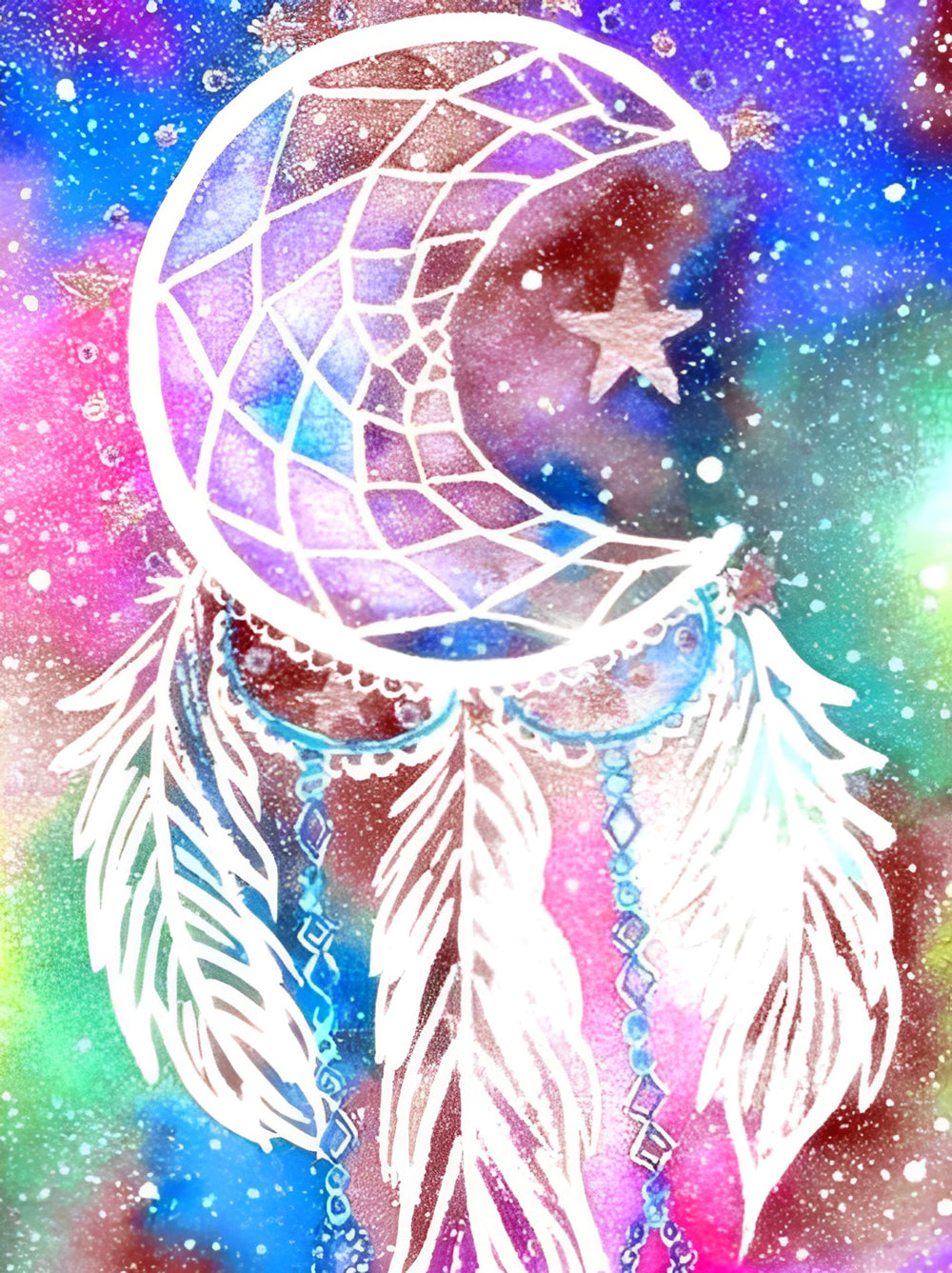 Attrape-Rêves en Forme de Lune Broderie Diamant