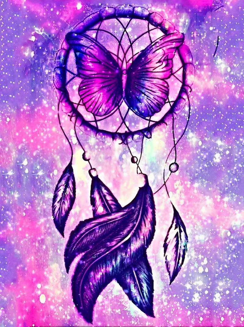 Attrape-Rêves et Papillon Violet Broderie Diamant