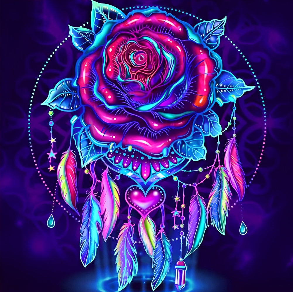 Attrape-Rêves et Rose Bleue Broderie Diamant