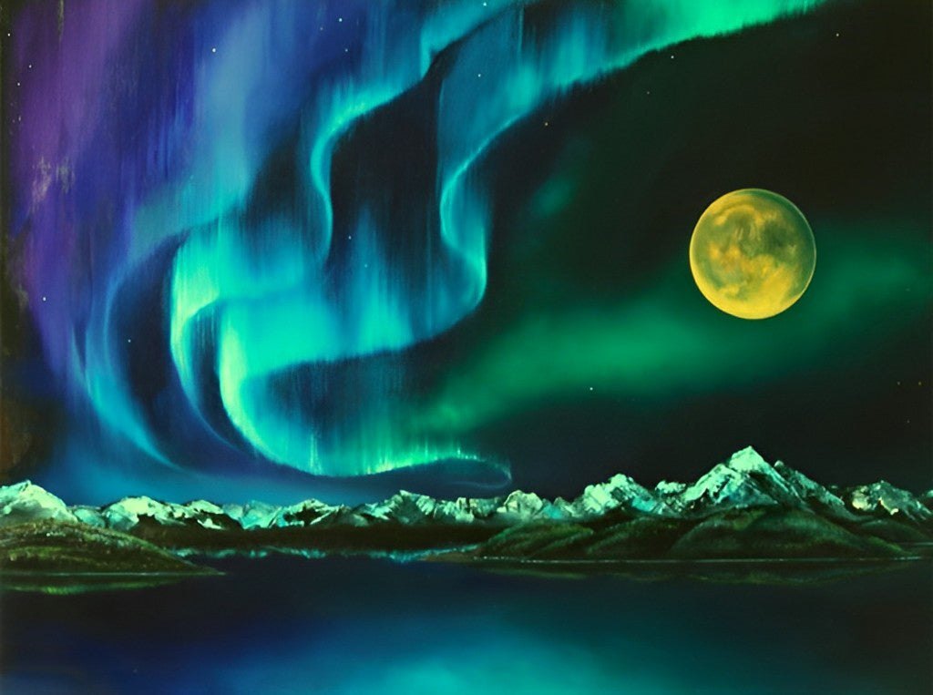 Aurore Polaire et Lune Jaune Broderie Diamant